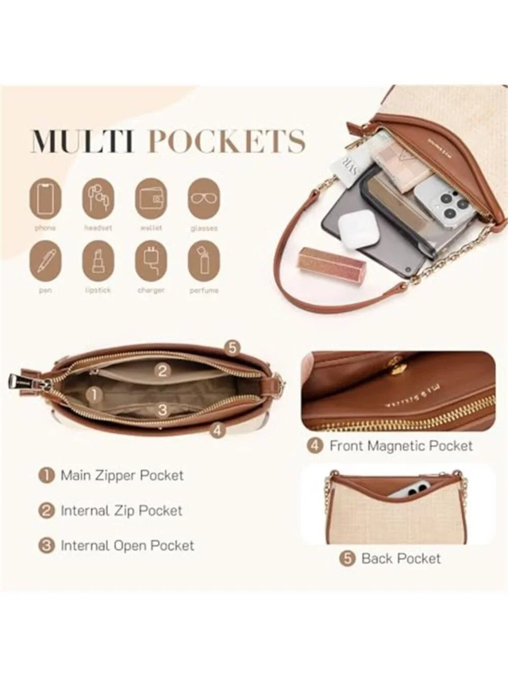 Women's Small Shoulder Bag Vegan Leather Underarm Purse Classic Hobo Handbag